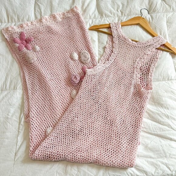 LoveShackFancy Shelburne Crochet Cotton Midi Dress Pink Floral EUC Medium - Picture 3 of 12
